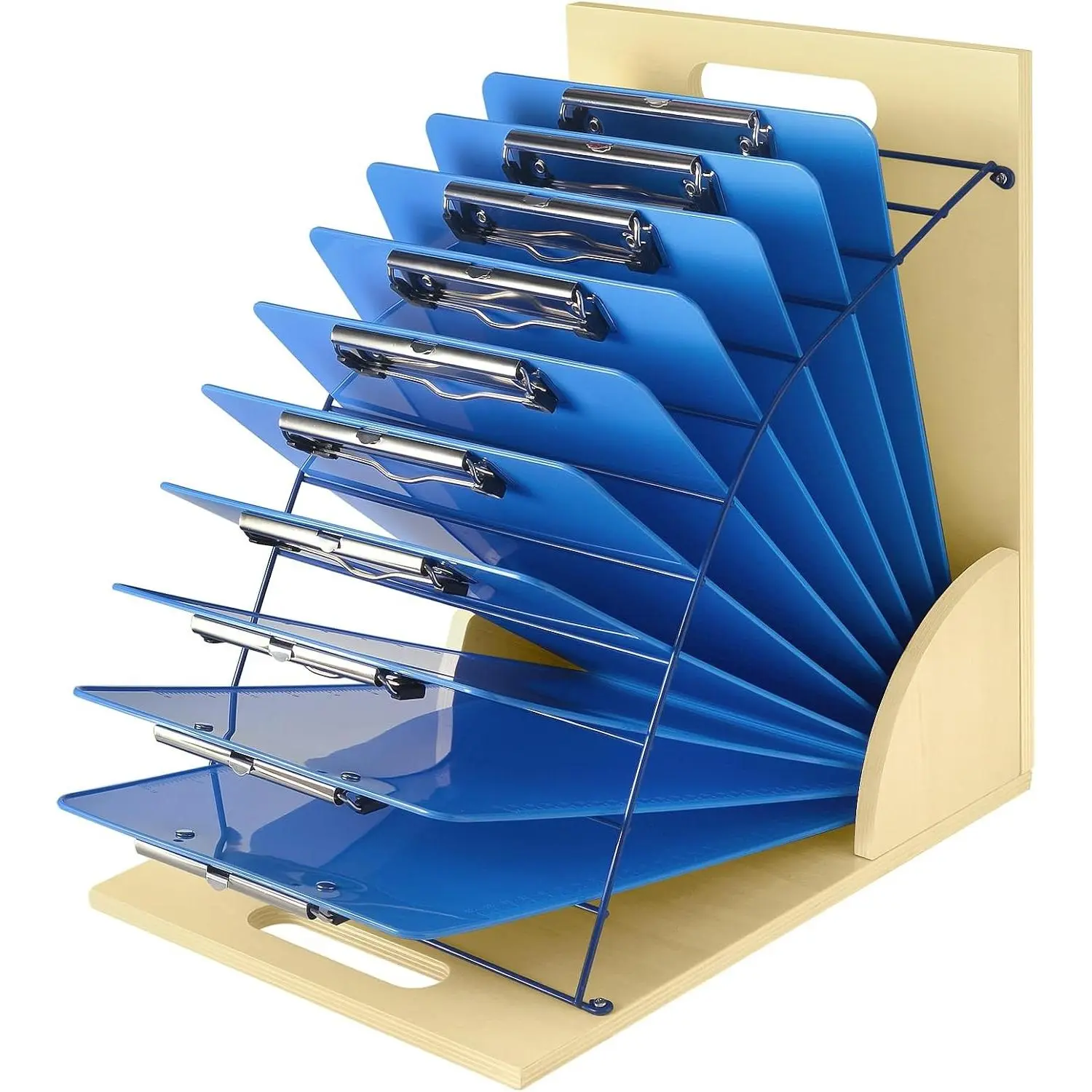 Clipboard Holder, Desktop Clipboard Storage, Wooden Organizer Rack | Clipboard Storage Stand with 12 Slots for Classroom, Office, and Clinic, Dual Carry Handles, Assembly Required