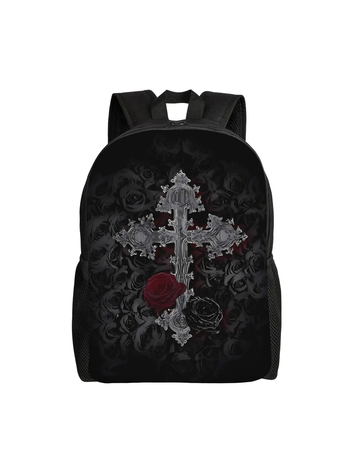 Gothic Dark Cross Single Panel Casual Backpack with Minimalist Look Blends Easily Into School Settings, Errands, Or Light Travel Days