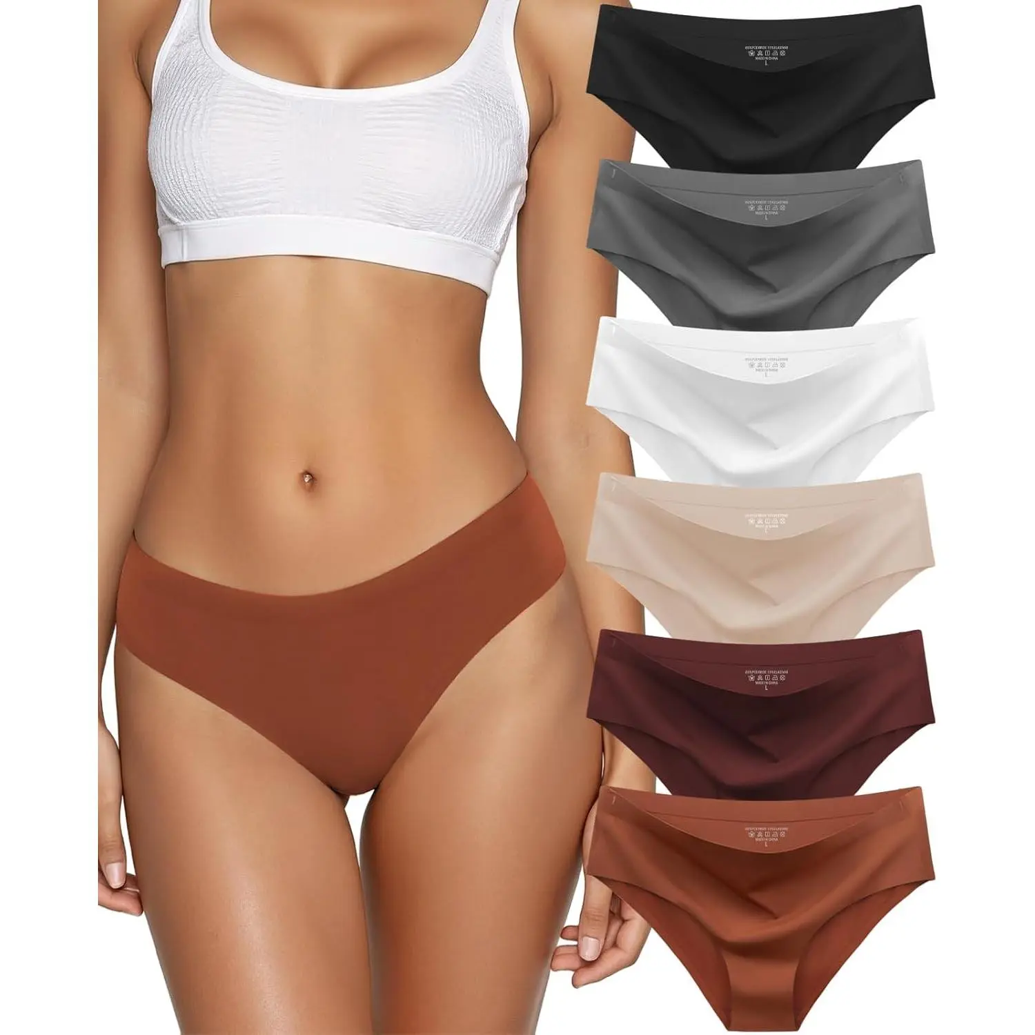 Women's 6-Pack Seamless Minimalist Basic Plain Panty - Low-Rise Hipster Bikini Briefs, No-Show, Invisible, Soft Comfy Knitted Stretch Elastane Underwear for Women, Breathable, All-Day Support, Knitted Stretch Underwear, Low Waist, Polyamide, Lady, Knittin