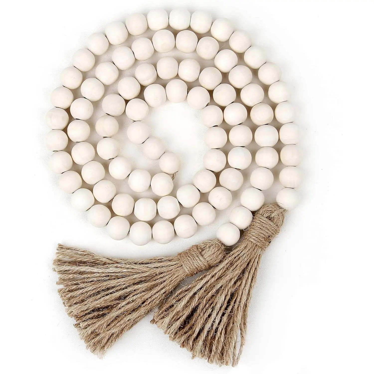 58in Wood Bead Garland with Tassels, Bead Art & Rustic Charm Home Furnishings & Pendants, Farmhouse Boho Prayer Wall Hanging Home Decor, Bead Art Home Furnishings And Pendants, Rustic Charm Home Furnishings And Pendants