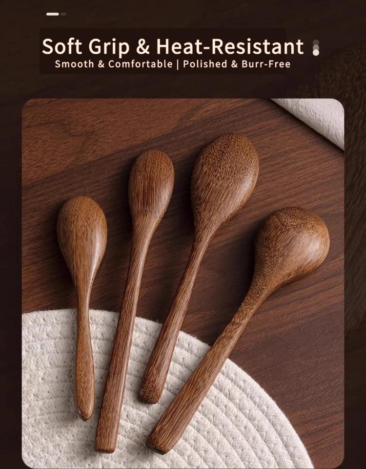 Natural Long Handle Wooden Spoons Set Kitchen Utensils for Rice Soup Jam Honey