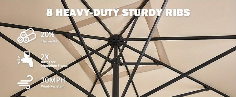 13' X 13' Rectangular Patio Umbrella, Outdoor Aluminum Umbrella with 8 Reinforced Ribs, Market Umbrella for Garden, Pool, Lawn, Deck, Backyard