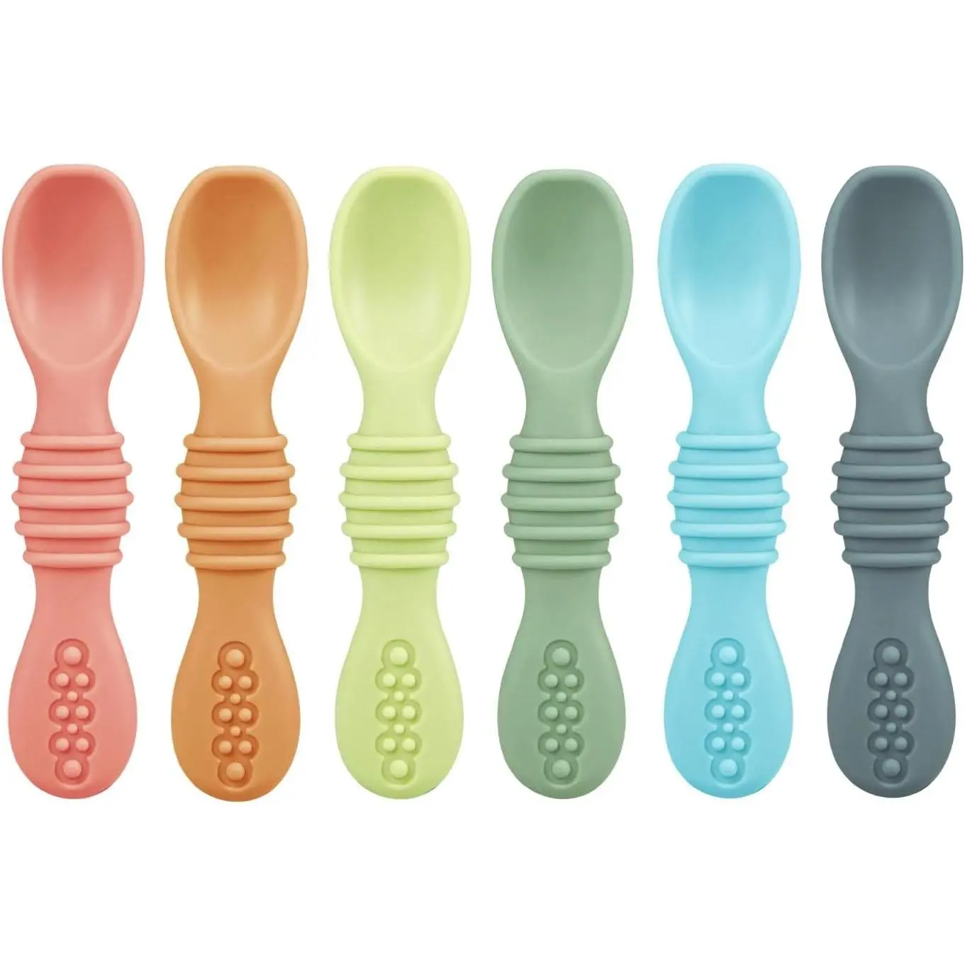 6 Pack Silicone Baby Spoons for Self Feeding, Infant Spoons First Stage 6-12 Months, Baby Feeding Essentials(Gift)