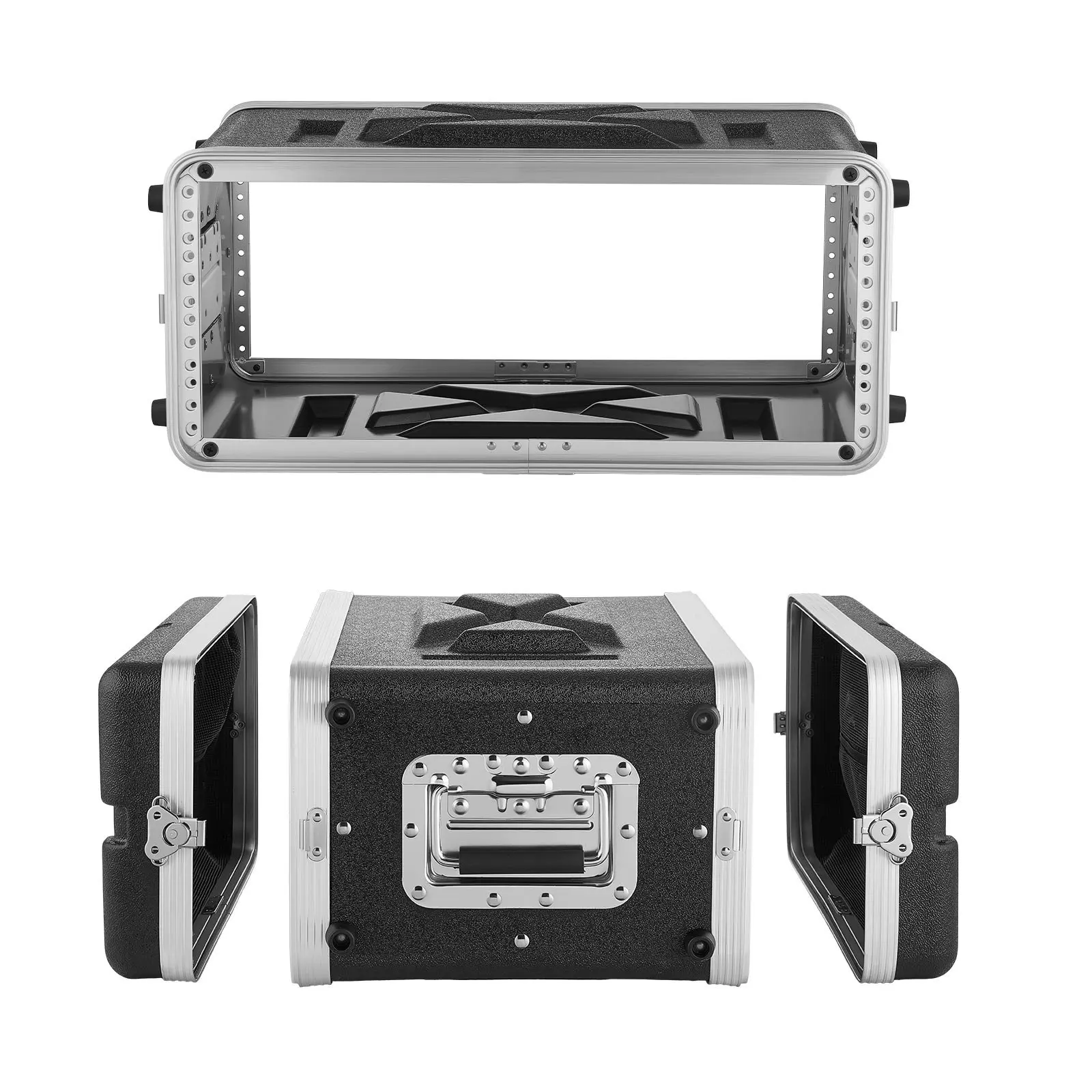 【DealsForYouDays】VEVOR 4U ABS Plastic Shallow Rack Cabinet, 14in Depth, Recessed Twist Latches, Detachable Front & Back Covers, Ventilated, Easy Installation, 11.4in Internal Depth, for Amplifier Gear