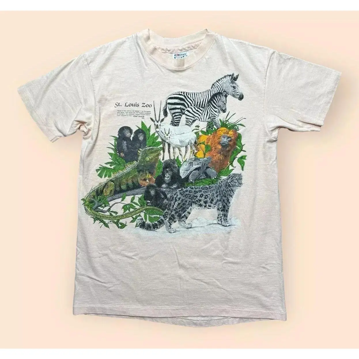 Vintage 1980s St. Louis Zoo T Shirt Pink Mens Large Nature Tee Vintage 80s