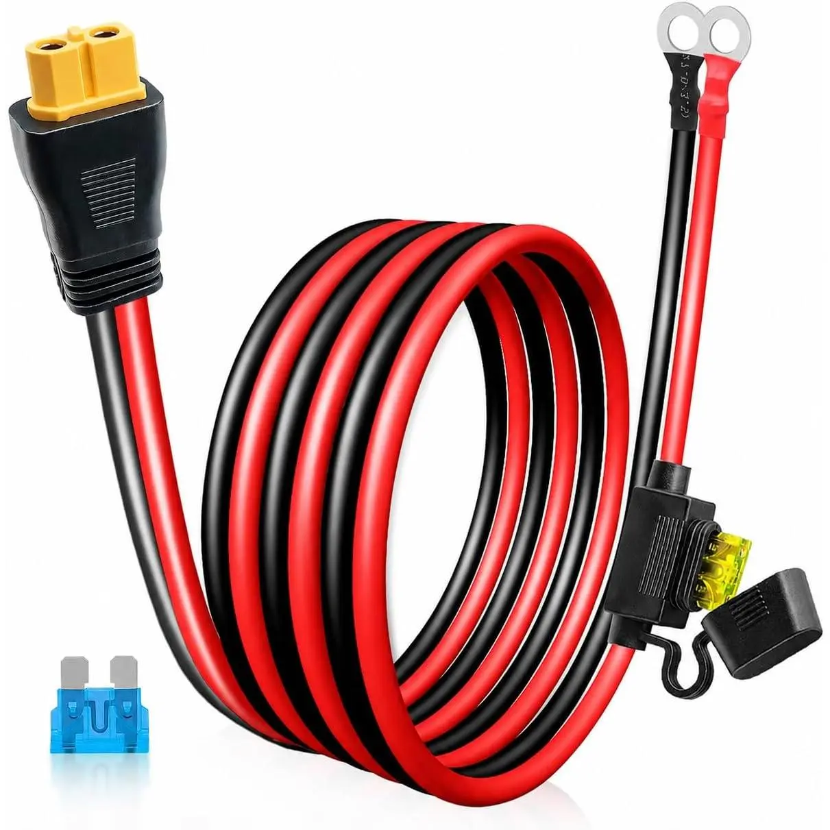 XT60 to O Ring Cable, 10AWG XT60 Connector Cable with Inline Fuse 15A/20A, Duty Pure Copper Female XT60 Adapter Cable for Generator, Battery Terminals, Car Charging, RC