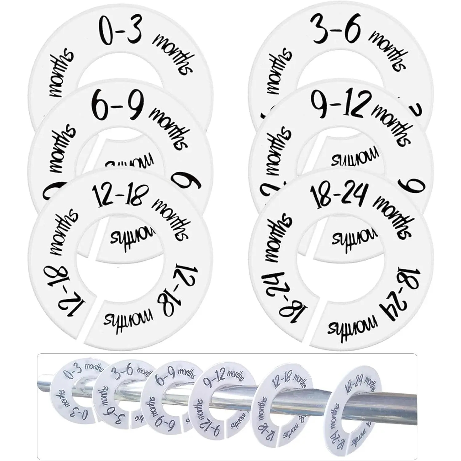 6-  Closet Dividers, Unisex  Clothes Size Dividers, Closet Dividers for 0-24 Months Clothes Organizer and  Rods