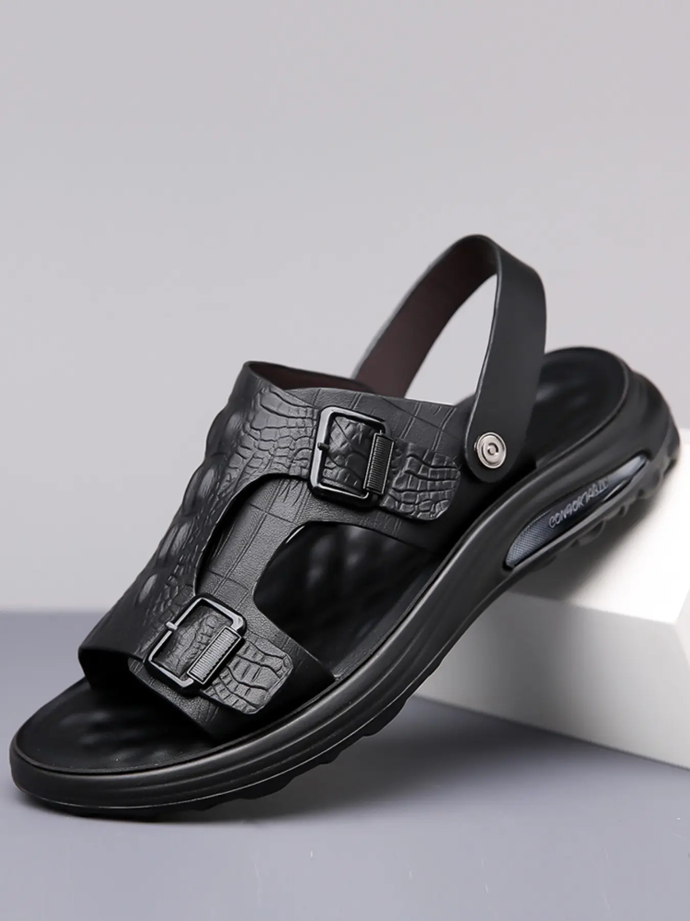 Men's Plain Breathable Affordable Sandals, Anti-Slip Lightweight Sole, Comfortable Durable Beach Shoes, Indoor Outdoor Casual Footwear, All-Season, Summer Footwear, Summer Travel Footwear, PU Sandals