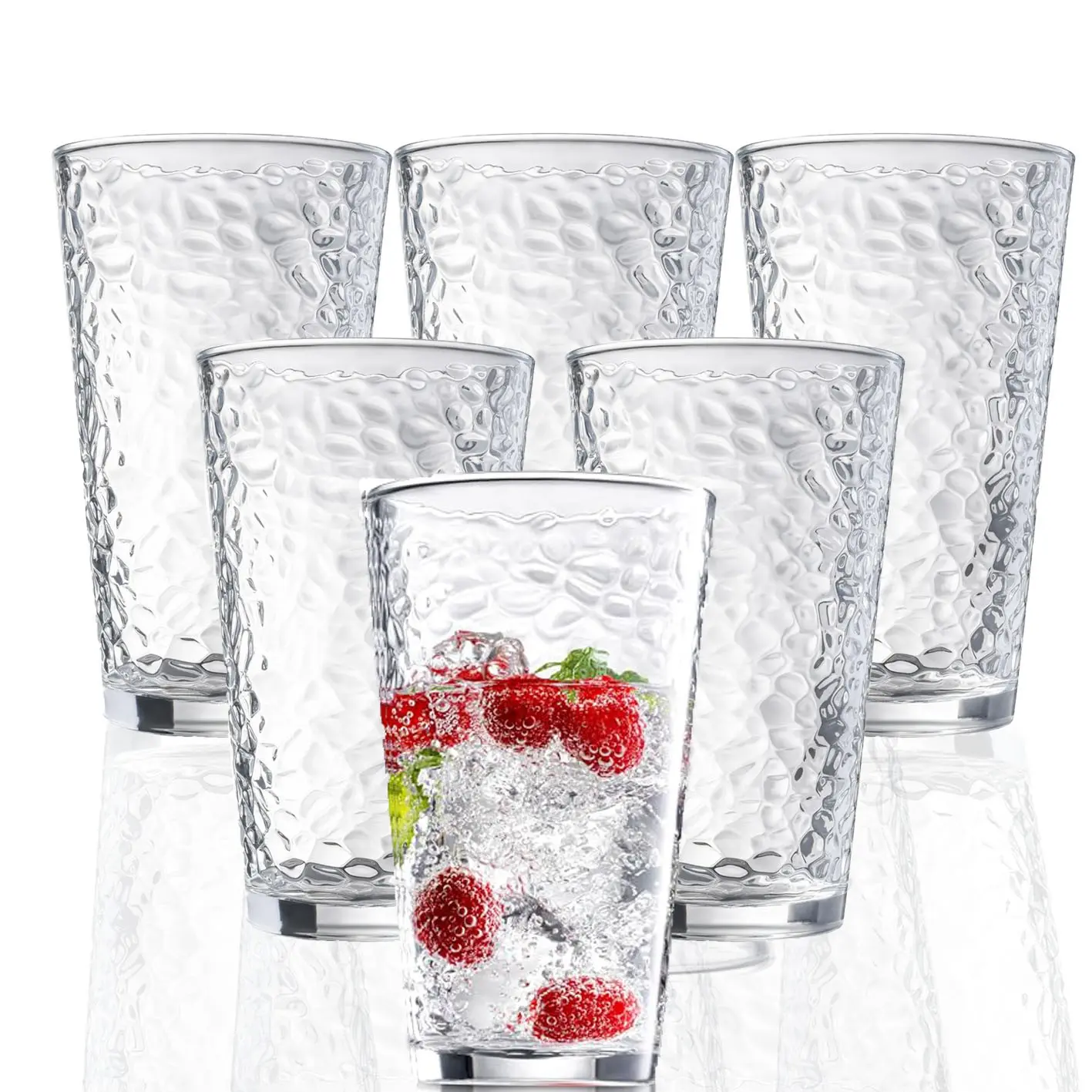 6-Piece Hammered Glass Cup Set, Premium Drinking Glasses, Transparent Thick Bottom, Stackable, Dishwasher Safe, Freezer Friendly, BPA-Free, Eco-Friendly Packaging