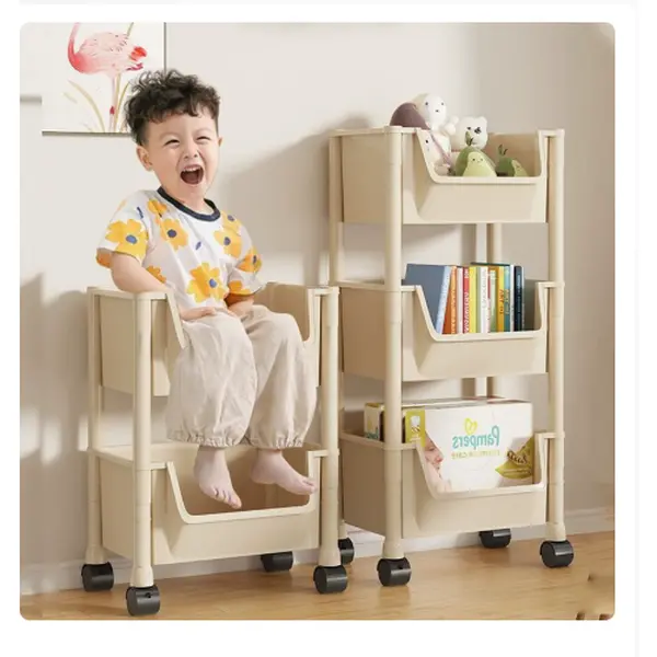 2/4-tier bookshelf, movable storage rack, floor-standing children's toy storage shelf, kitchen household snack cart storage cabinet