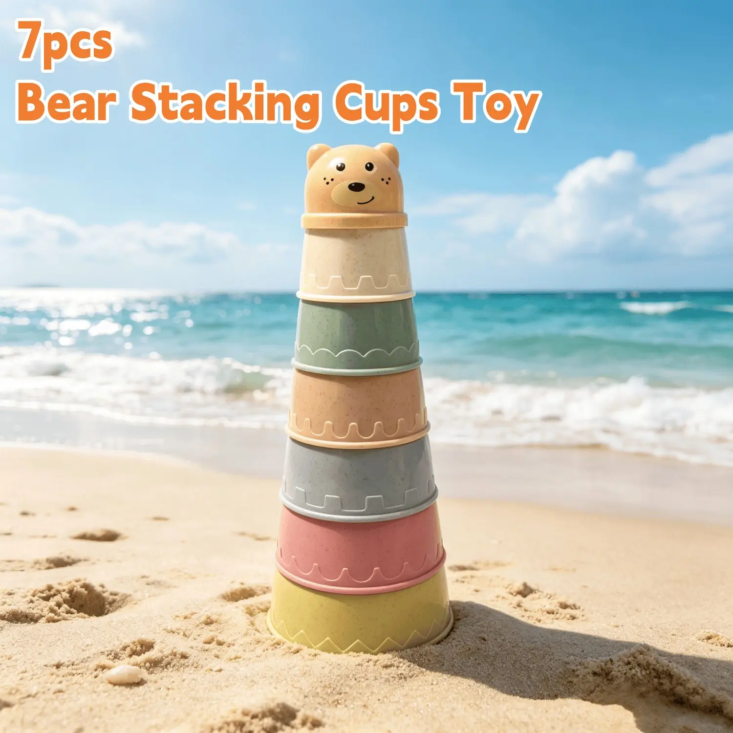 7-Piece Fun Bread Stacking Cups, Random Colors. Suitable for bathroom, beach, indoor and other scenarios. Creative early education toy, an ideal gift for Easter, Thanksgiving, Halloween, Christmas, New Year and birthdays.