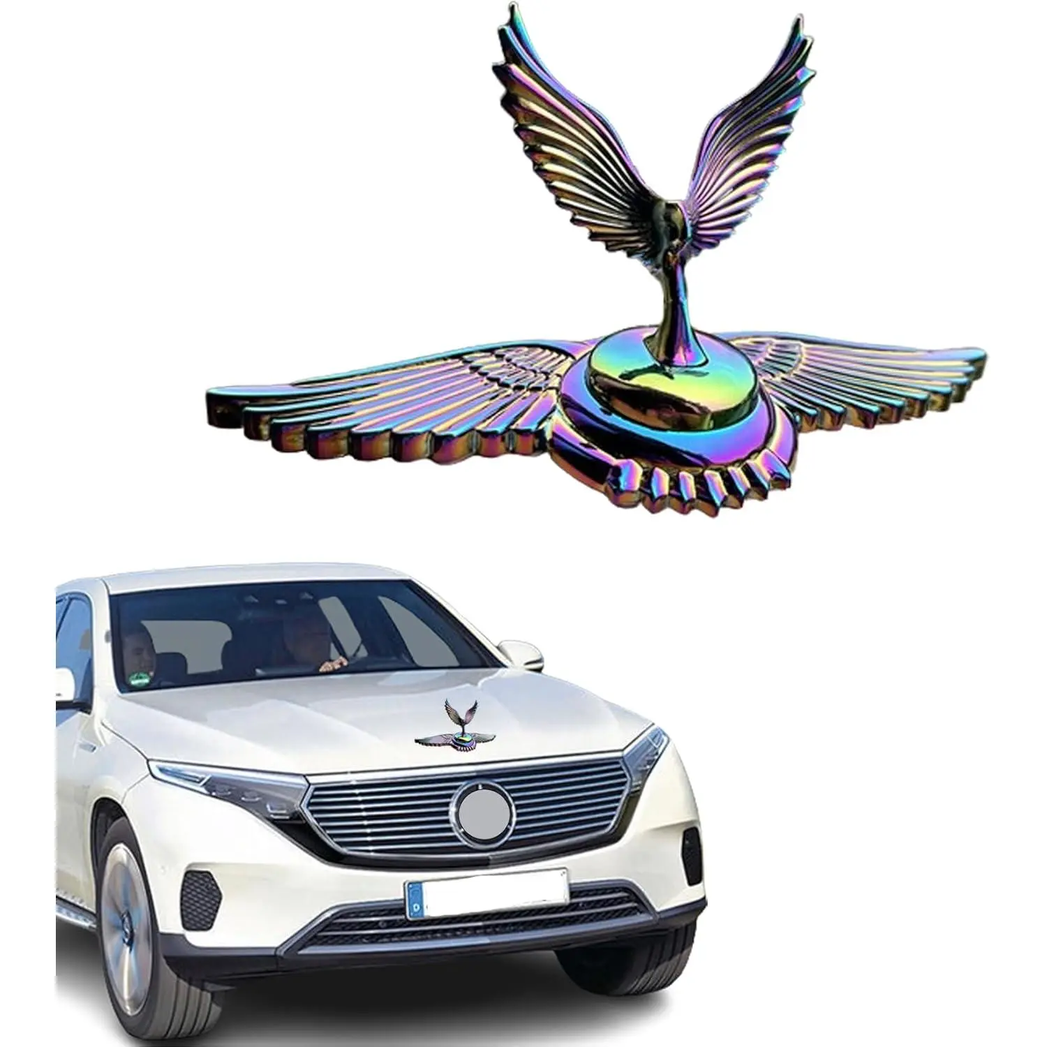 3D Rainbow Flying Eagle Logo Self-Adhesive Decorative Car Hood Ornament - Fade-Resistant, Long-Wearing Metal Accessory for Trucks, Auto Bonnet, Bar Pub Club Wall Deco
