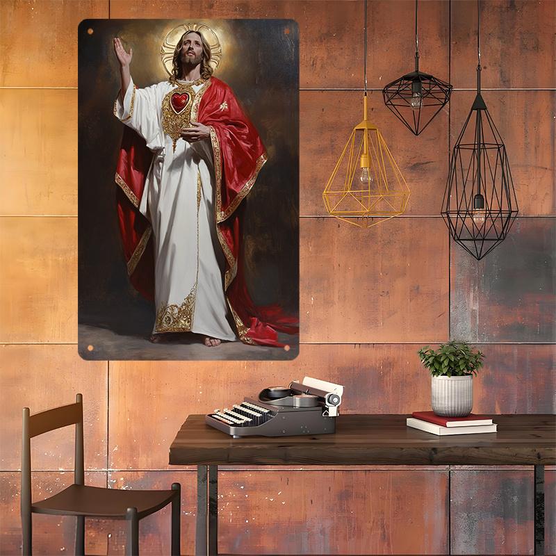 [Aluminum plate signboard]1pc, Vintage Metal Tin Sign, 2D/Flat, Radiant Jesus Silhouette  Appreciation, Art Deco Classic Retro Style, less Wall Hanging Decor, 7.87x11.81inch, Pre-Drilled for Easy Hanging, Indoor/Outdoor Plaque, Multipurpose Home & Shop Wa