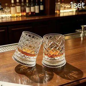 Viral Luxury 360° Rotating Whiskey Glass, Stress Relief Lead Free Old Fashioned Tumbler, Elegant European Style Wine Cocktail Bourbon Scotch Glass, Smooth Rim Dishwasher Safe, Ideal Gift for Men Whiskey Lovers Father's Day Birthday Groomsmen