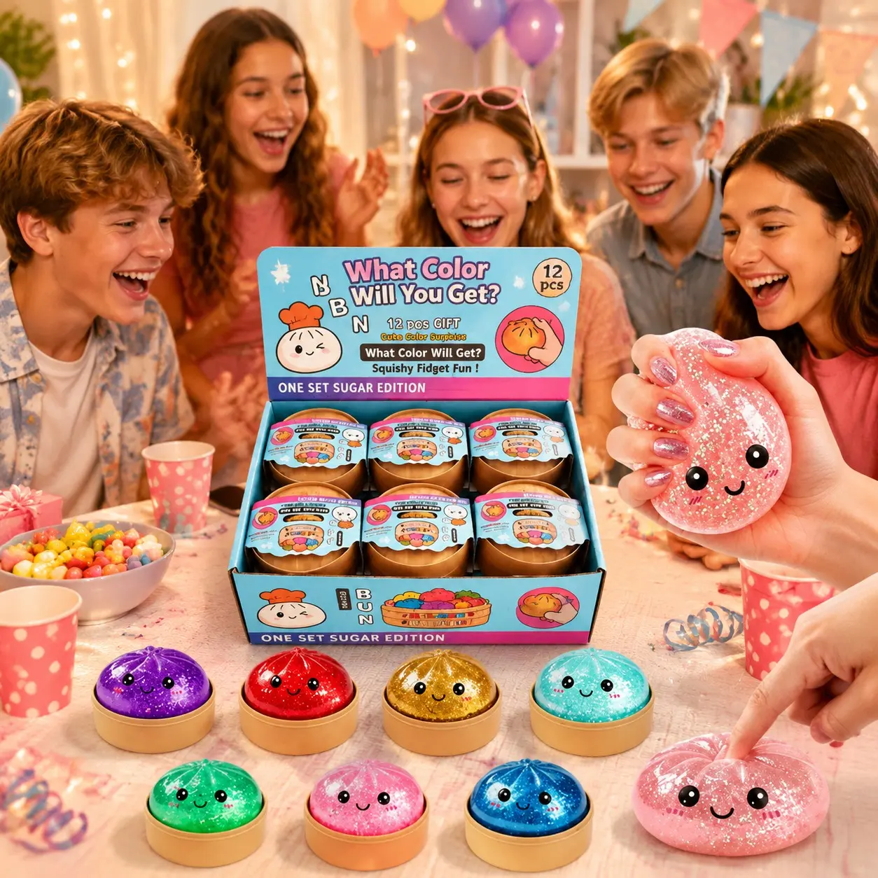 12pcs Rare Limited Edition Mystery Blind Box Set, Sparkly Dumpling Squishies, Dumplings Squishy Glitter, Soft Fidget Toy, Calming Decor, Party Favor