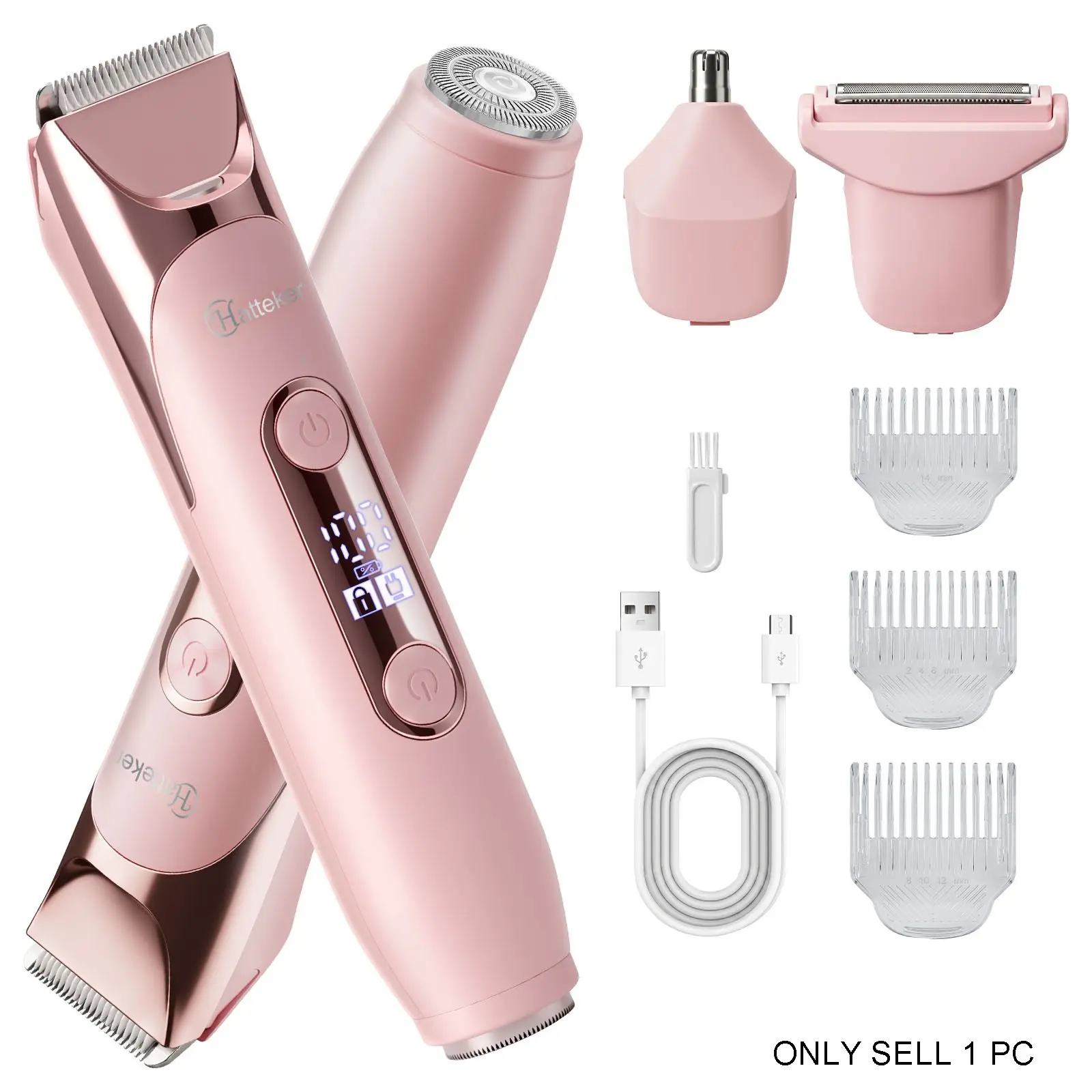 Hatteker 4-In-1 Women's Electric Shaver, Dual-Head Body Hair Trimmer, Ipx7 Waterproof Rechargeable Bikini Trimmer, Face Hair Remover