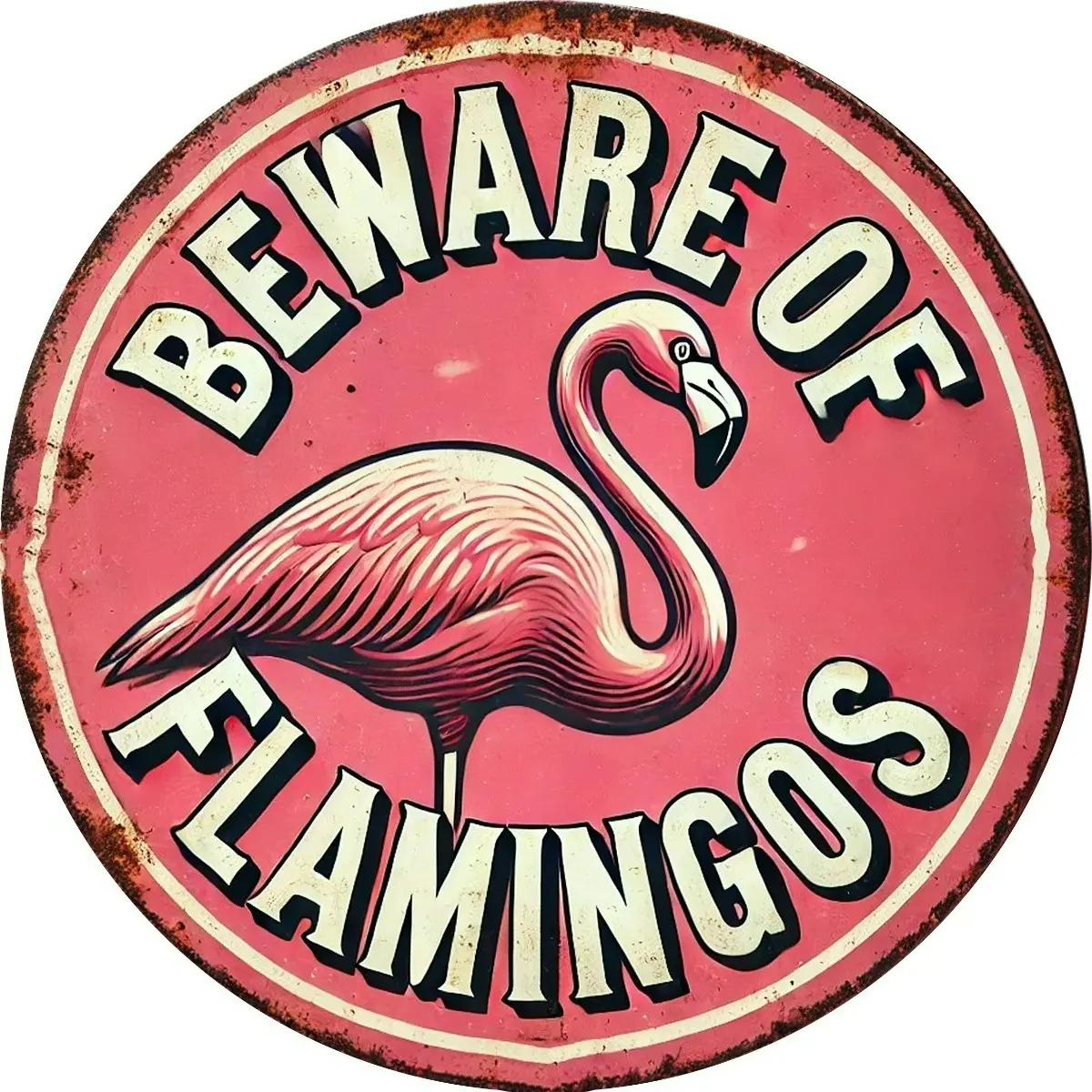 8x8 in Round Colorful Flamingo Metal Wall Sign - Lightweight Tropical Theme Decoration, Cute Pink Animal Plaque for Bedroom, Garden, Hanging Gift for Animal Lovers