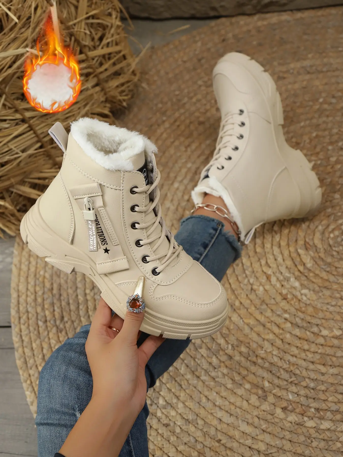 Women's Winter Snow Boots, High Top Thick Sole, Lined Warm Ankle Booties, Side Zipper Design, Non-Slip, Ideal for Commuting & Traveling