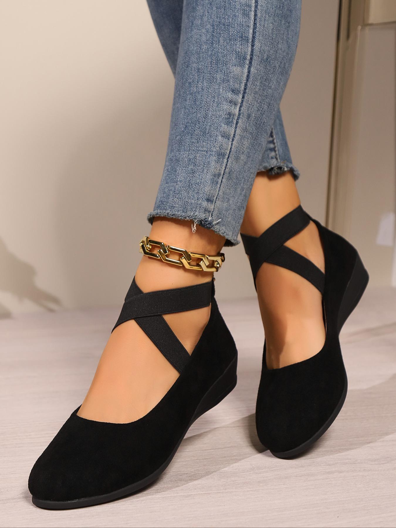 Soft Wedge Shoes for Women, Stylish Fashion Closed-Toe Design in Faux Suede, Comfort Style for Day or Night Wear