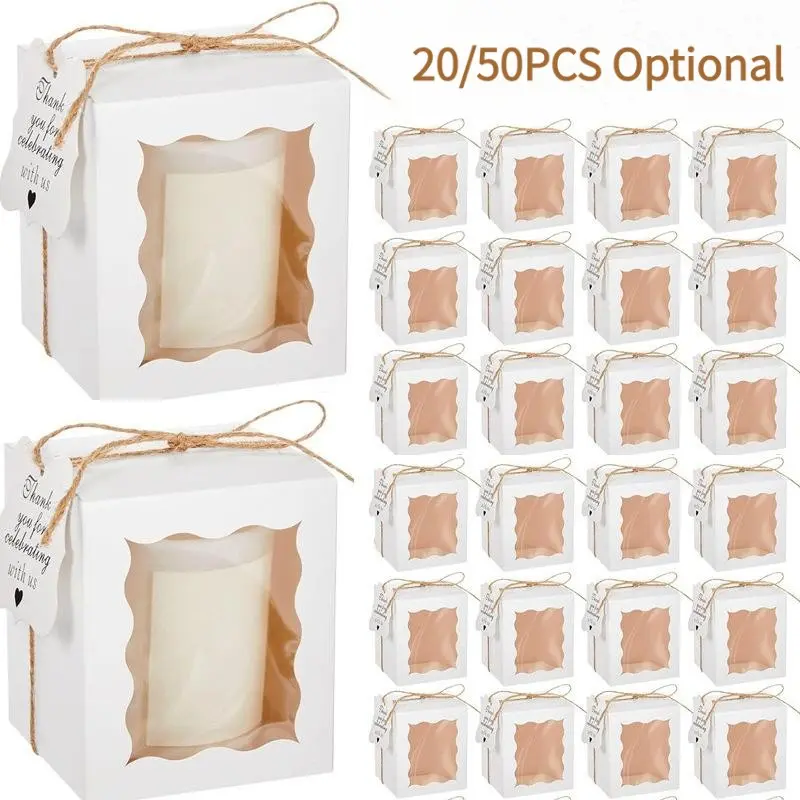 Candle Gift Box Transparent Creative Gift Packaging for 4-10 oz Candles Paper Thank You Tag for Wedding Birthday Baby Shower Party Favor