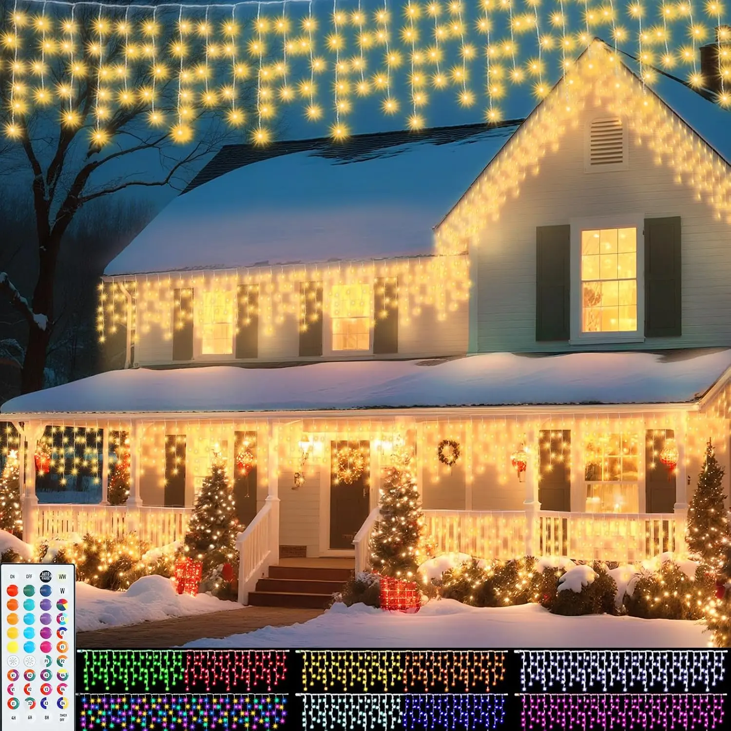 35 Colors Icicle Lights for Outside, 39FT Icicle Christmas Lights | Outdoor Roof Christmas Lights with Remote, Color Changing LED  String Lights for Roof Window Halloween Decorations