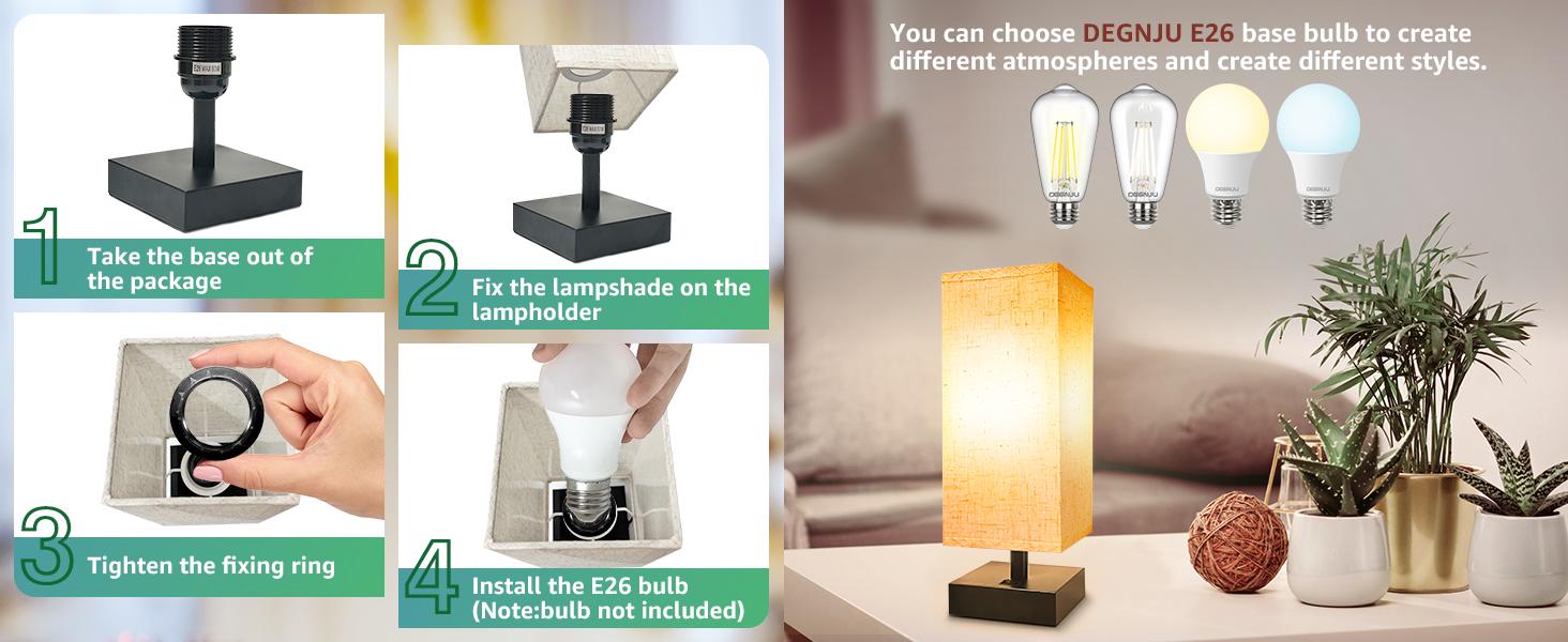 2 Pack,Small Bedside Lamp, Mini Minimalist Table Lamp with Square Flaxen Fabric Shade, 11 Inch Desk Reading Lamp for Bedroom, Living Room, Office