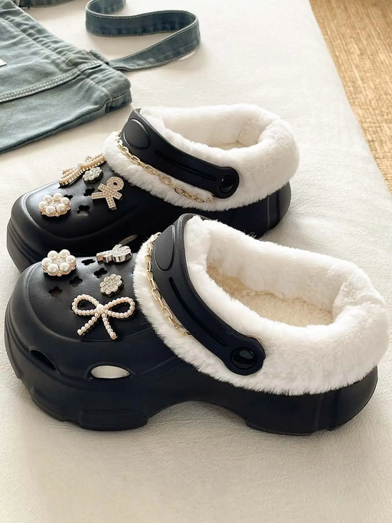 Women's Winter Eva Thick Sole Shoes, Soft Comfortable Lightweight Daily Commute, Versatile Fuzzy Toe Slippers, Warm Outerwear Footwear