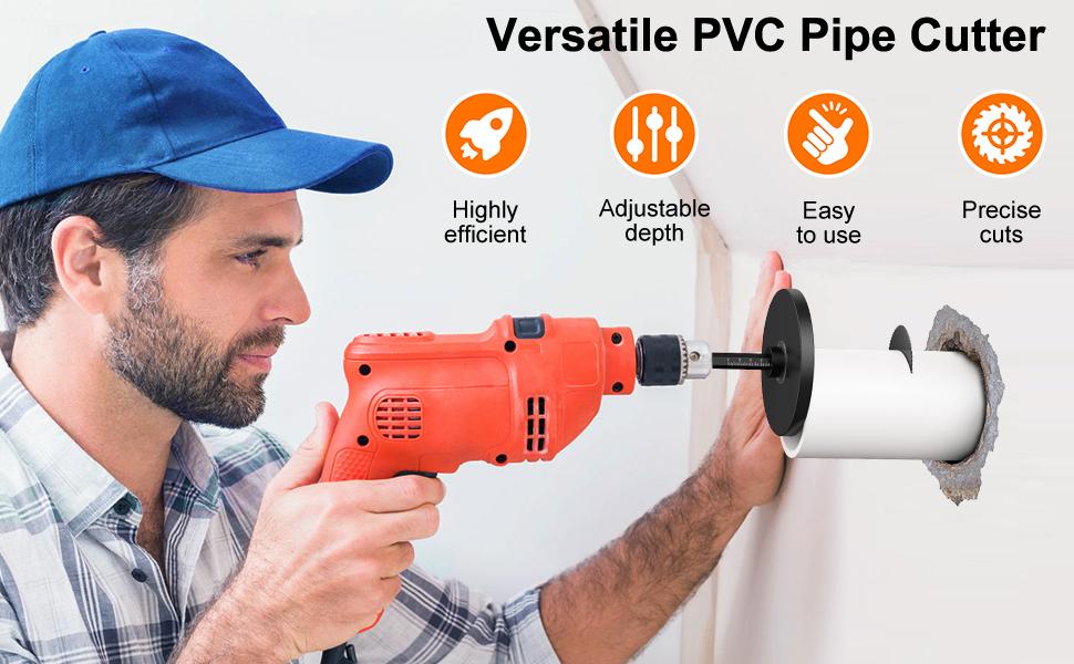 Inside Pipe Cutter for PVC Pipe, Cutter Tool Set with scale - Adjustable Depth Gauge, 6 Black Blades, 4" Black Hex Shank