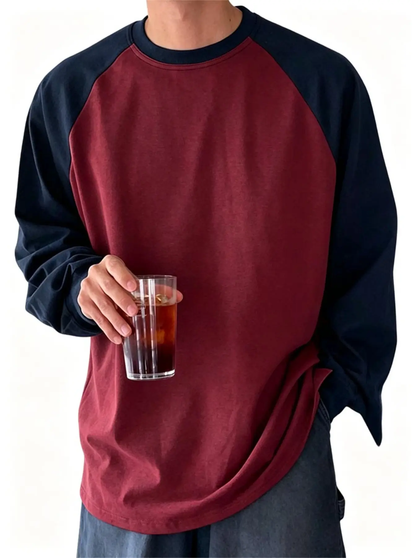 Men's Colorblock Long Sleeve T-Shirt, Loose-Fitting Baseball Top, Soft Comfortable Fabric, Breathable, Ideal for Daily Wear