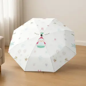 Christmas Snowman Pattern Automatic Folding Umbrella, Lightweight Compact Travel Umbrella, 8-Rib Strong Frame, Unisex, Portable Outdoor Accessory