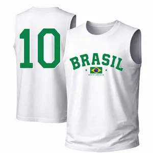 Men's Cotton Sleeveless Tank Top -Brazil No.10 Printed Style. This Is A Casual Item Suitable For Both Men And Women, Especially Perfect For Spring And Summer; The Cool Print And Classic Crew Neck Cut