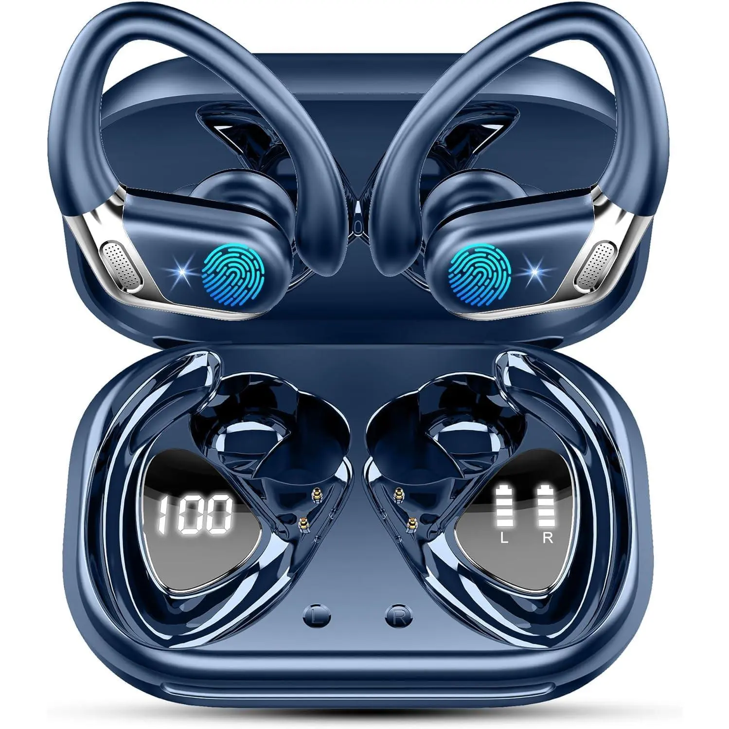 Wireless Earbuds, Bluetooth 5.4 Headphones Sport, 50H Deep Bass Sound Over Ear Buds with 4 ENC Noise Cancelling Mic, Dual LED Display, IP7 Waterproof Earphones with Earhook for Workout/Running/Gym