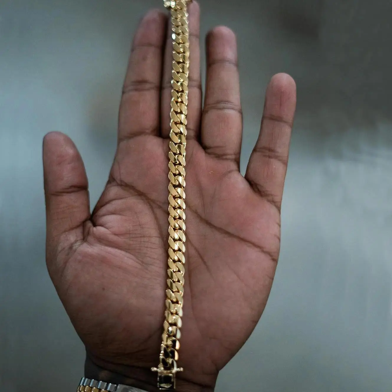 14K Vacuum-gold Plated Hip Hop Jewelry Miami Cuban Link Chain Bracelet Fashionable Accessory Valentines Gifts for GF Men Women unisex Monaco Mexico & Micro Promise chains For Husband Boyfriend Birthday Gift, Gold Jewelry