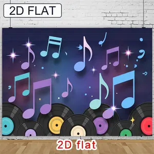 2D Flat, [party Banner] 2D Flat Banner, 1pc Music Notes, Vinyl Records, Purple Blue Background, Retro Music Party Design Backdrop, for Party Decor Garden, Club, Farm, Home, Room, No Electricity, Gift for Hallow