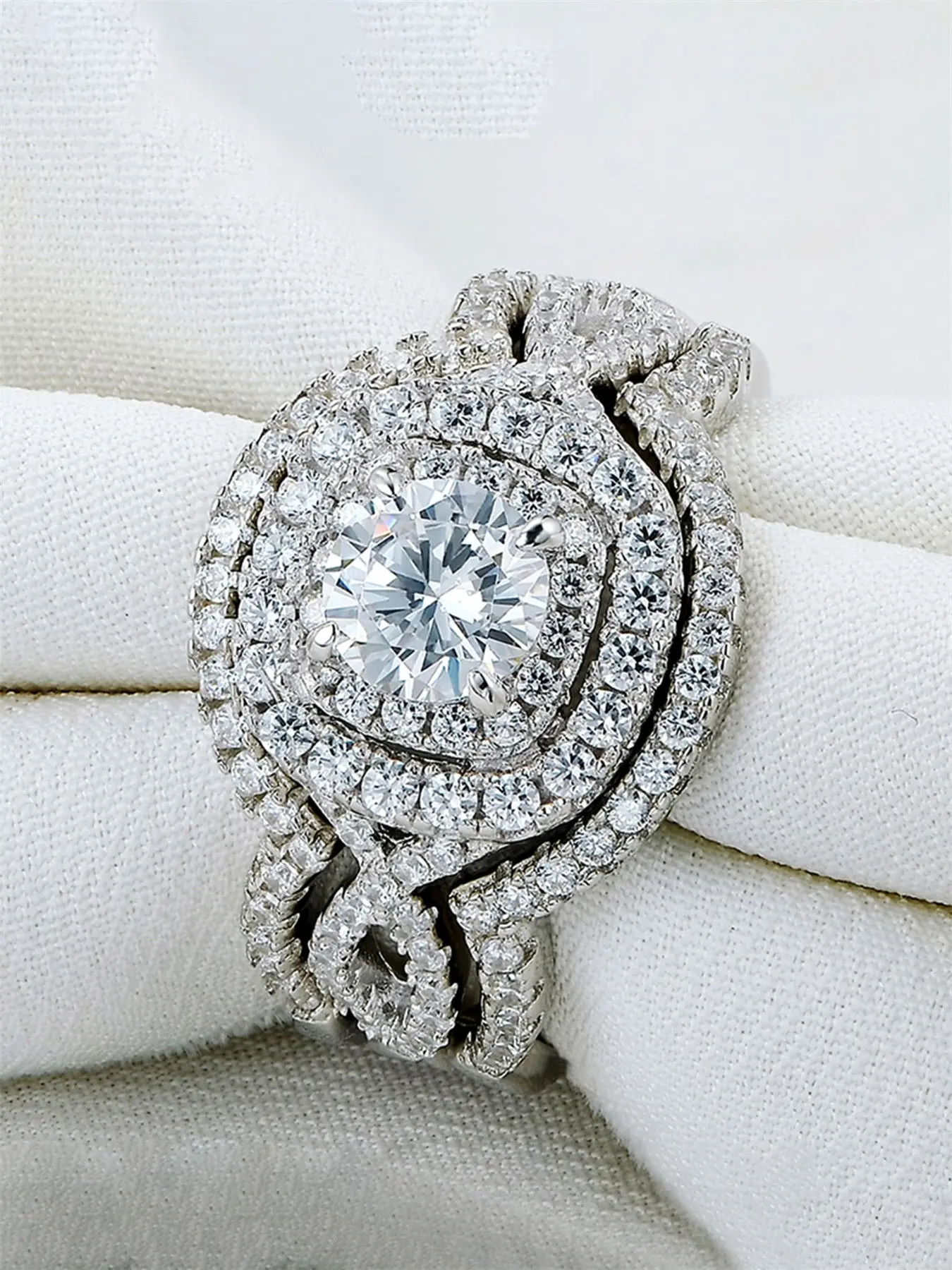 3PC/Set Glamorous Cubic Zirconia Ring For Women For Valentine's Day Gift Wedding Anniversary Party Jewelry Beautiful Rings