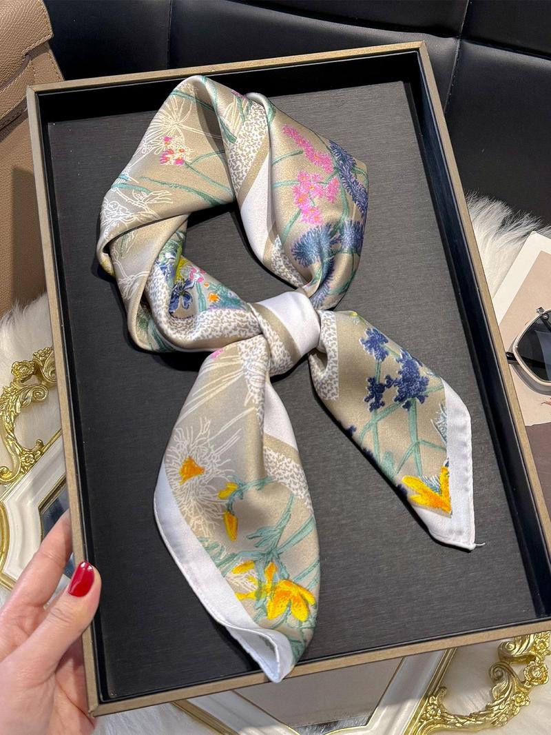 Women's Elegant Floral & Plants Print Square Scarf, Casual Soft Comfortable Shawl for Daily Wear, Fashion Accessories for Women & Girls