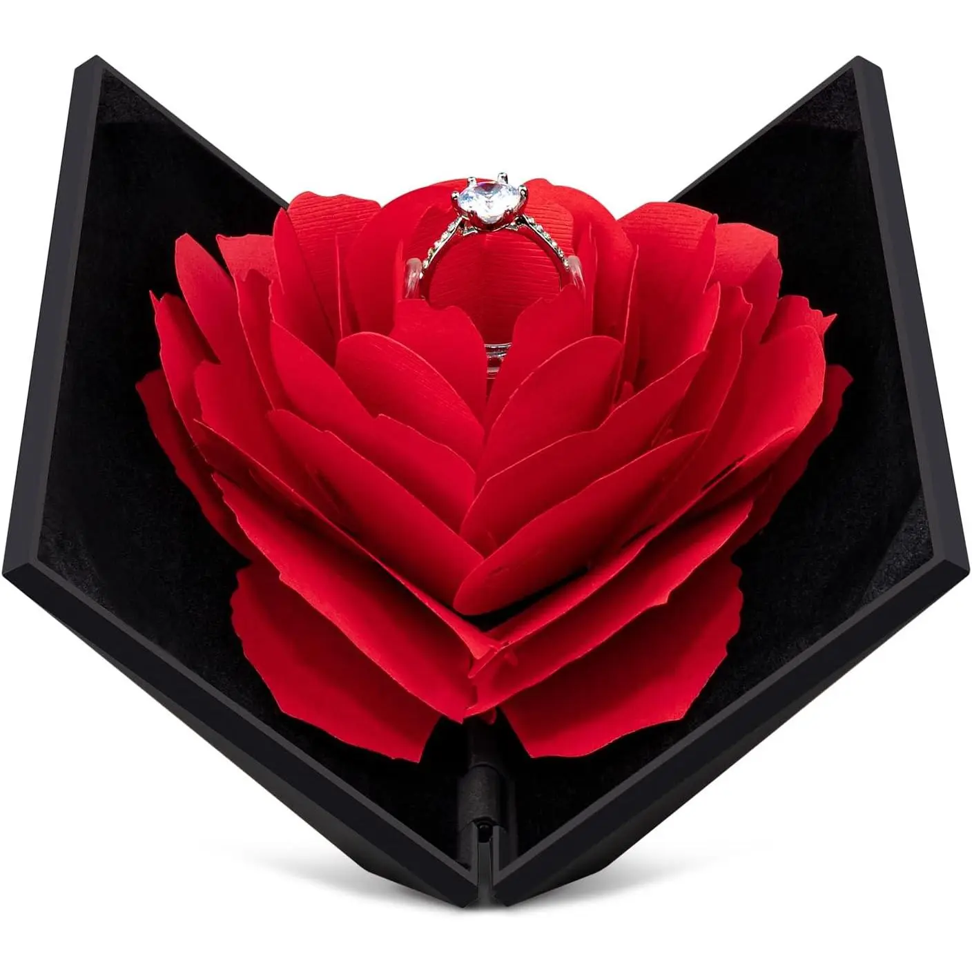 Rose Flower Creative Engagement Ring Box Case for Proposal Wedding Ceremony | Flat Small Ring Box Wedding Ceremony Birthday   Display Presentation Storage Chest Holder Organizer