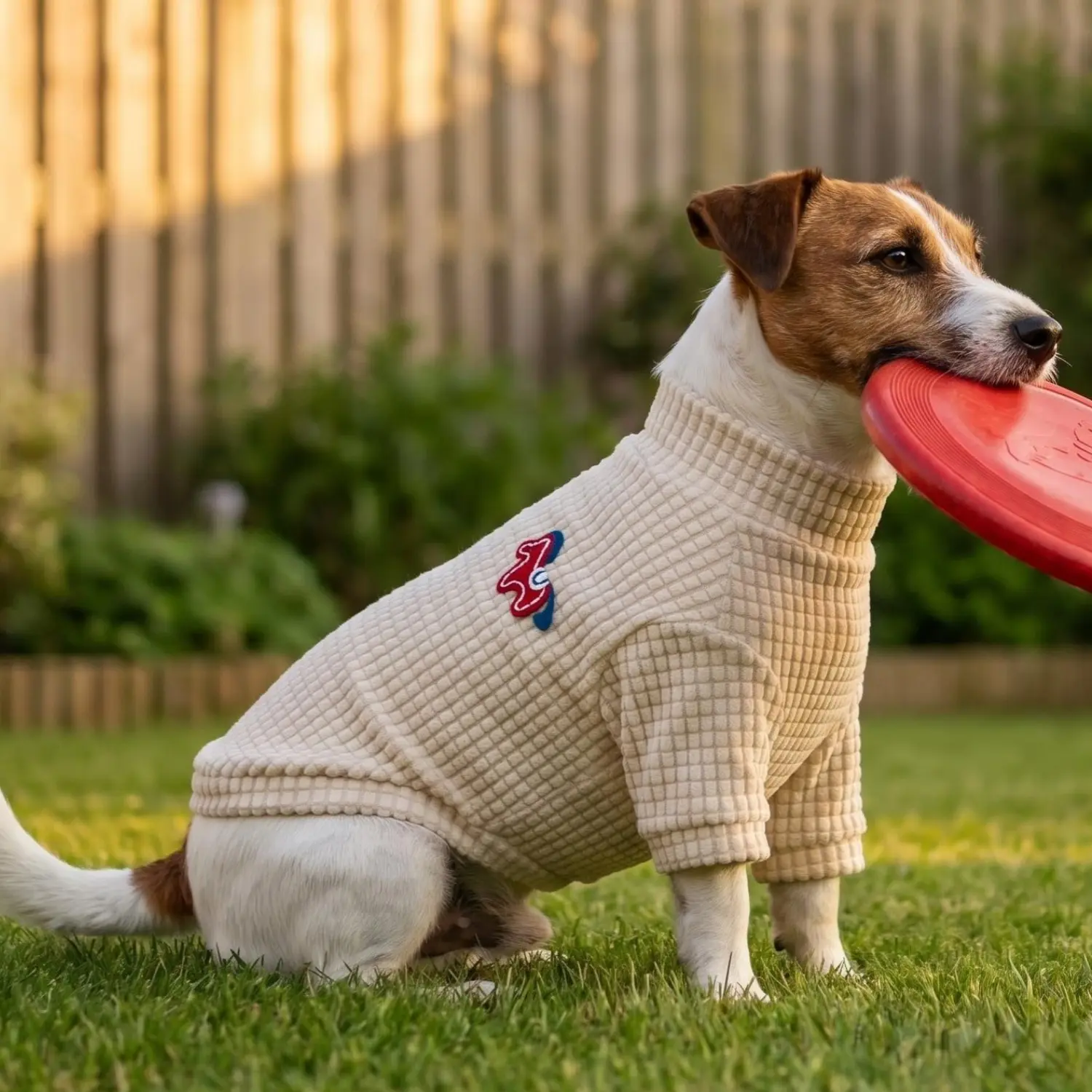 1PC Beige Textured Dog Sweatshirt Cute Cartoon Embroidered Warm Dog Coat For Indoor Daily Walking Pet Apparel Puppy Sweater Clothing
