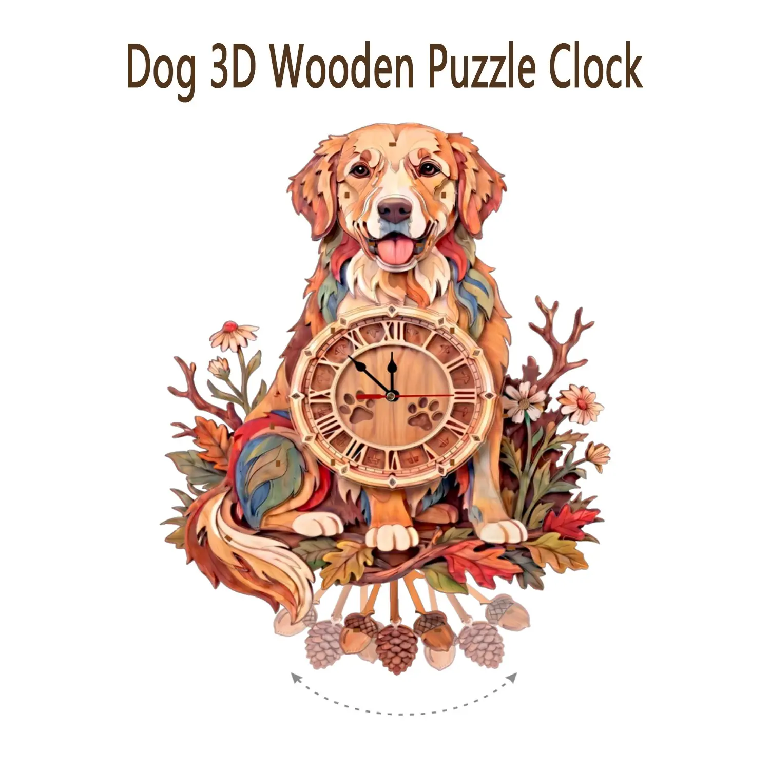 Dog Adult 3D Wooden Puzzle Wall Clock, DIY Laser Cut Assembly Kit, Brain Teaser Toy, brain teaser puzzles, Unique Home Decor, Men's Birthday Gift, crafts