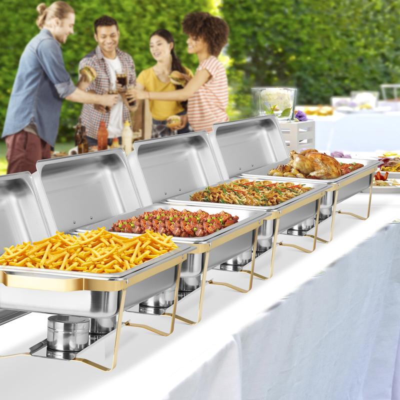 SUPERDEAL 4 Pack Full Size Chafer Buffet Set 8 Qt Rectangular Chafing Dish for Buffet with Food and Water Pans