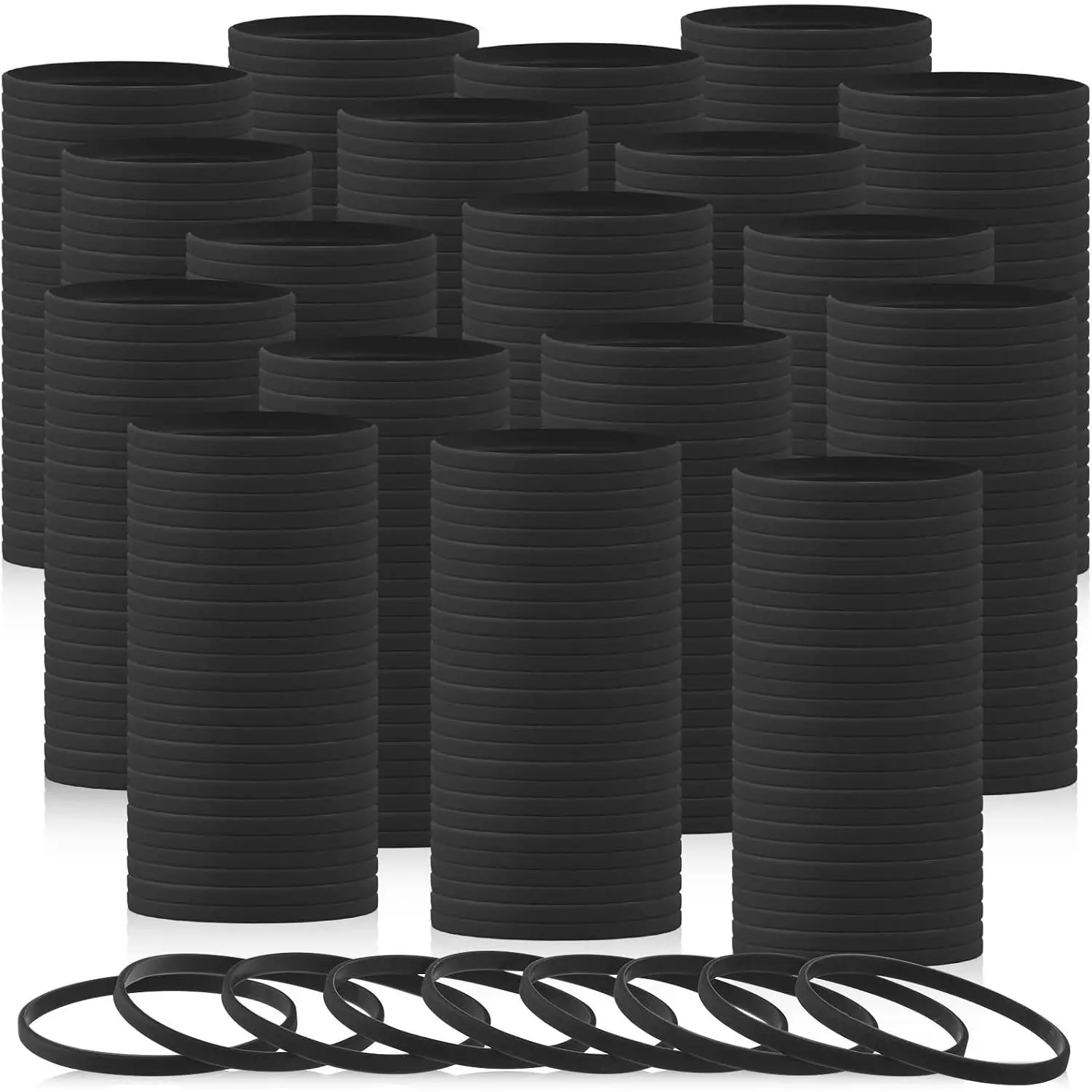 400 count  Wristbands Solid Color  Bracelets Blank Rubber  Rubber Wristbands Bracelets Stretch Bands for Adults Men Women Teen(Black)