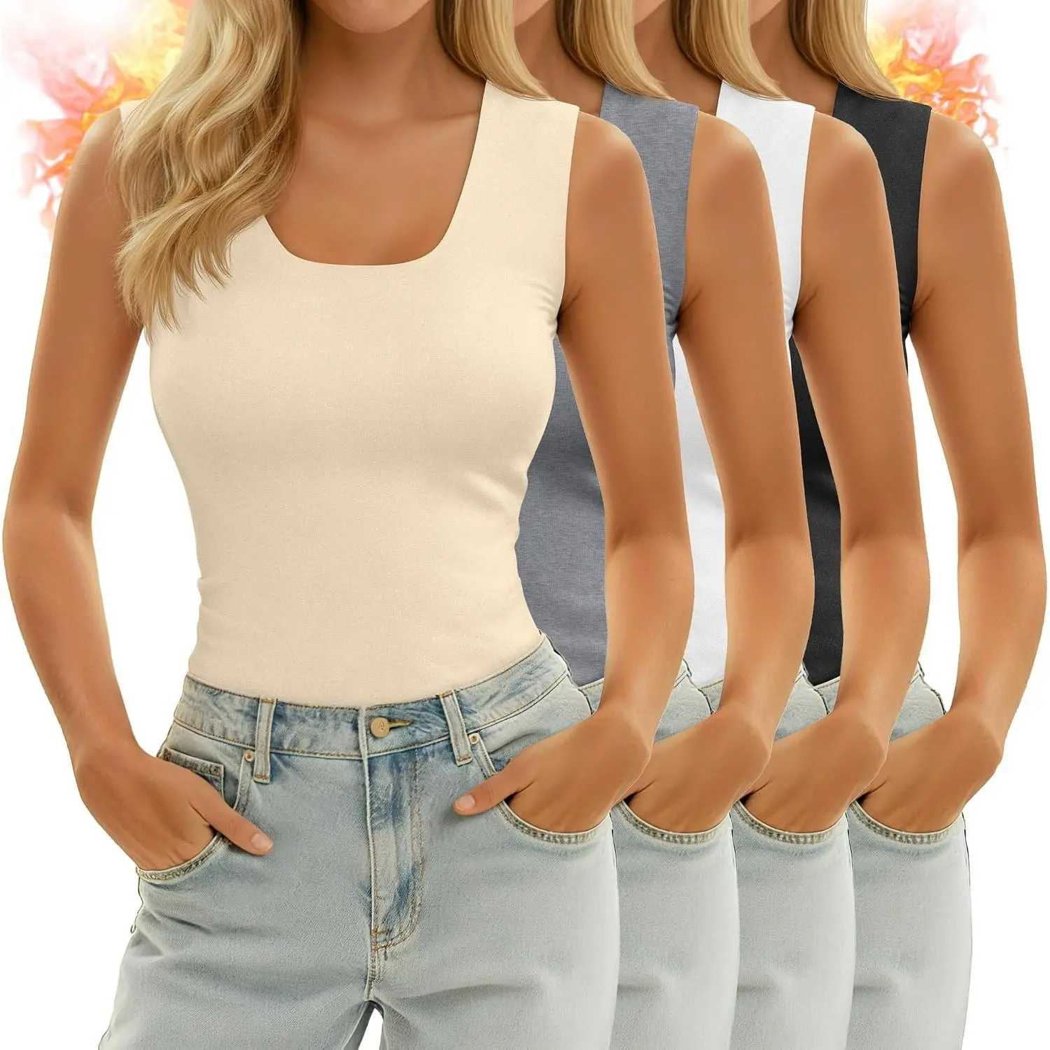 4 Pack Women's Thermal Tank Tops Sleeveless Underwear Base Layer Undershirt Camisole for Cold Weather