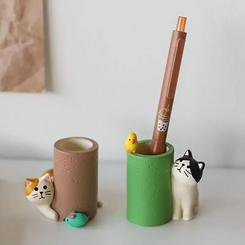 Cute cat pen holder, mini pen holder, creative decoration for study, home decor, office desk decoration, office