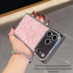 Shell Pattern Square Aesthetic Case Cover | Plated Diamond Edge | Full Shockproof Protection Protector for Cellphone iPhone 17 16 15 14 Pro Max | 5 Colors