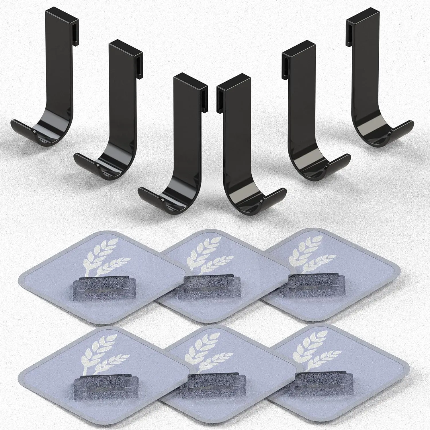 Shower  Hooks, Razor Hanger for Shelf and Loofah (Black - 6 Packs)