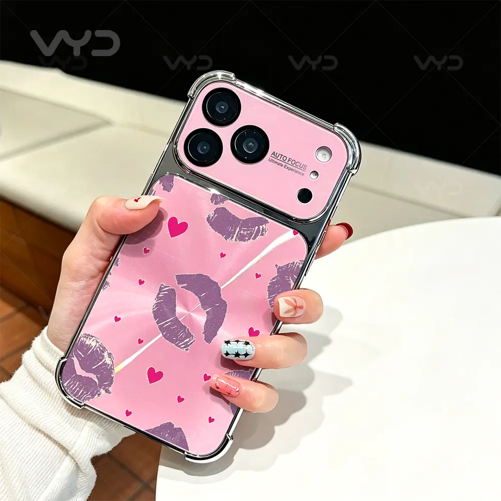 Electroplated Purple Lip Print Phone Case - 4-Corner Shock-Resistant, Romantic Aesthetic Style - Smartphone Casing for iPhone 17 Pro Max,17 Air,17 Pro,16,15,14,13,12,11 Pro Max - Handheld Devices Protection, Valentine’s Day Anniversary Gift