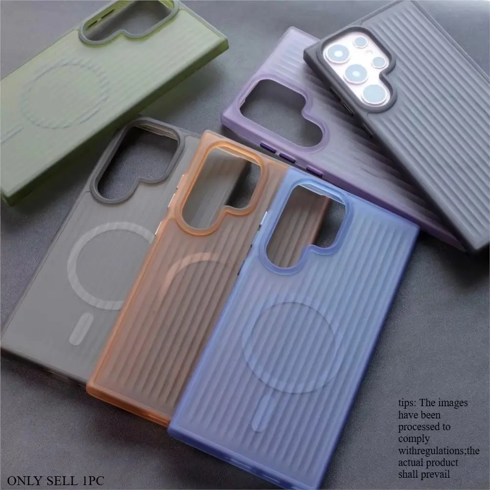Skin Feel Corrugated Texture Translucent for Magsafe Case for Galaxy S26 Ultra S21 22 23 24 25 Plus Wireless Charging Case Funda