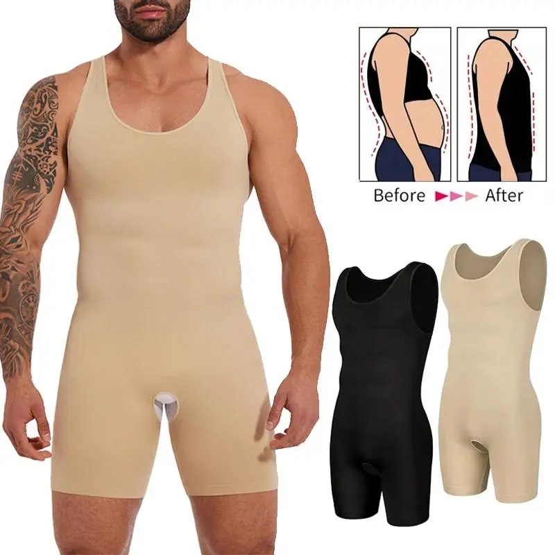 Men Full Body Shaper Sleeveless Slimming Vest Underwear Compression Seam-free Bodysuit Shapewear Tummy Control   Para Hombres