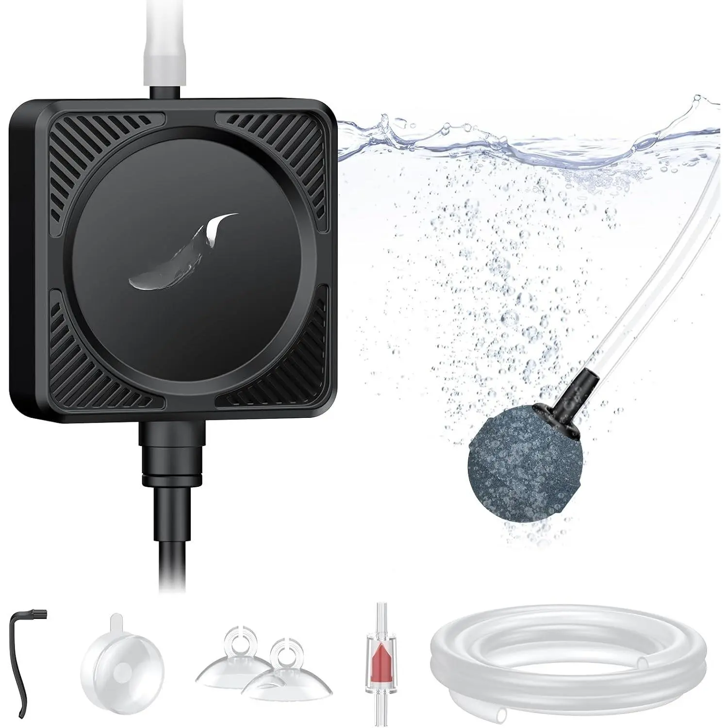 Nano Silent Aquarium Air Pump, Mini Bubbler with Accessories, 1.3 W Portable  Aerator for 1-15 Gallon Fish Tanks, 450 mL/min