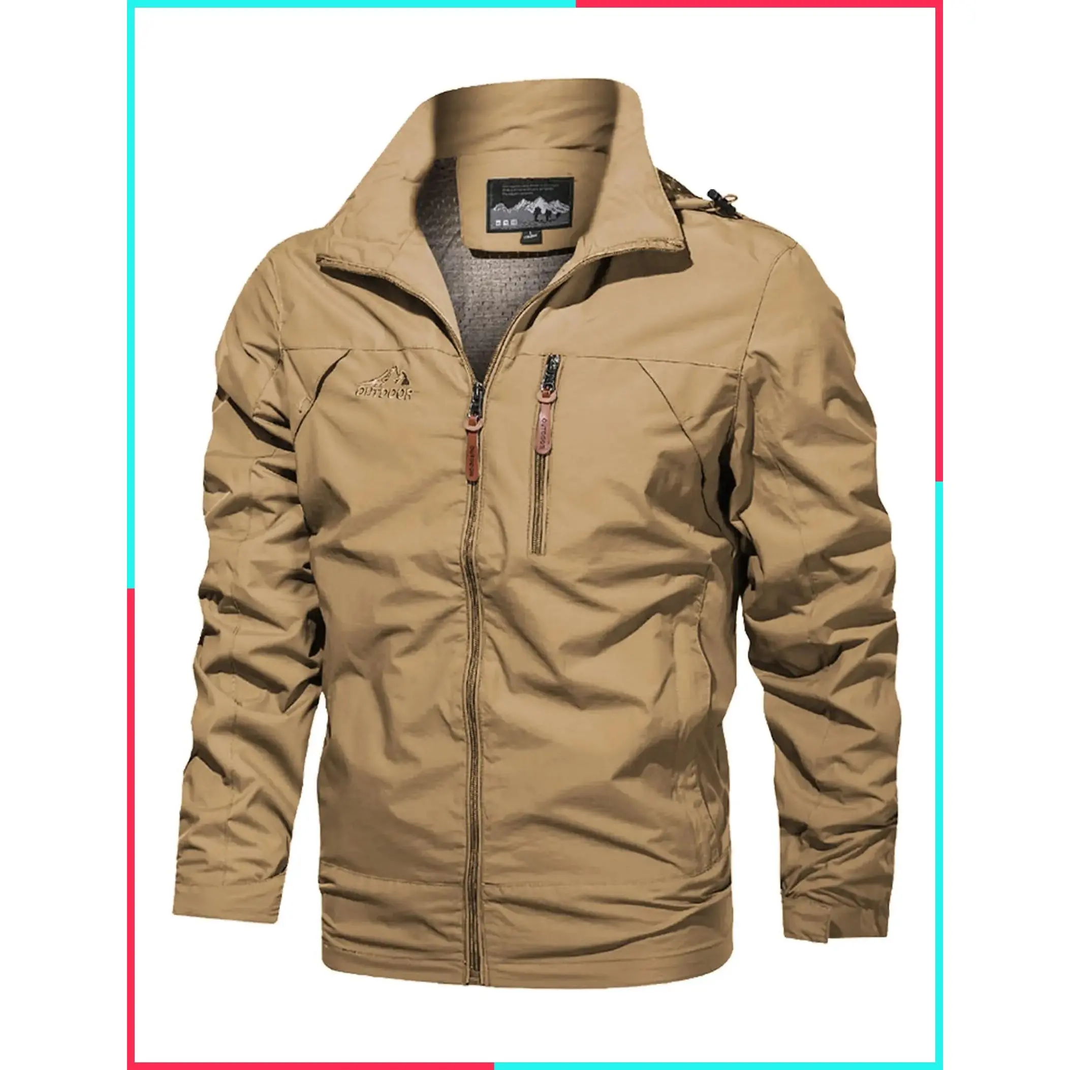 Men's Lightweight Foldable Windproof Outerwear - Hooded Stand-Up Collar Pilot Jacket, Comfortable Fabric for Daily Commute, Hiking